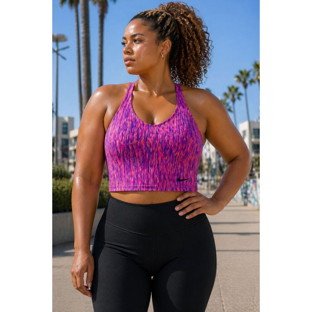 Nike Pink Purple Space Dye Cropped Tankini Swim Top XL Racerback Athletic